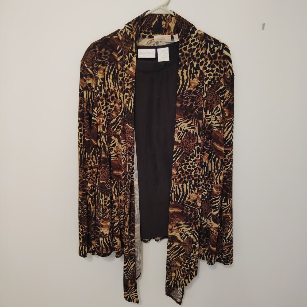 Elizabeth Williams Animal Print Cardigan, Black Tank Top & Pull-On Pants Set LRG